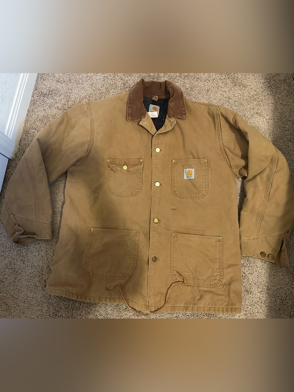 Vintage Carhartt C01 BRN Blanket Lined Duck Canvas Chore Coat Jacket Sz 44 USA